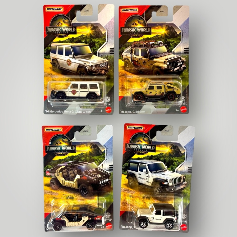 2025 Matchbox Jurassic World Rebirth - Mercedes, Jeep - Lot Of 4